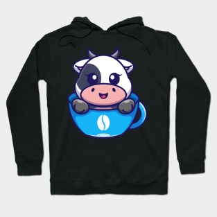 Cute cow on cup coffee cartoon Hoodie